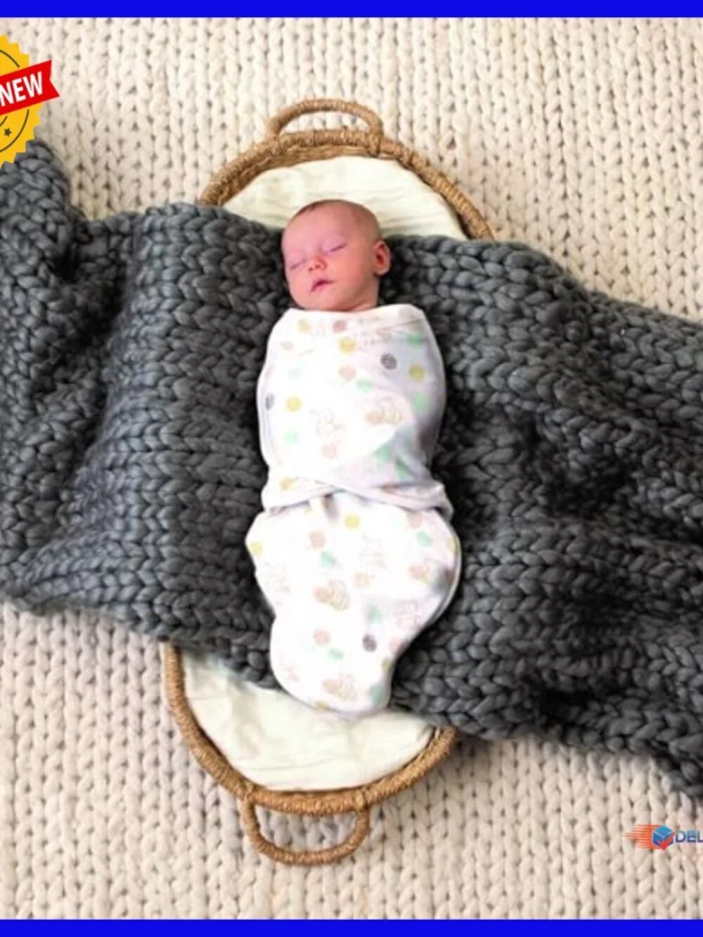 Cotton Knit Swaddle Blankets 3-Pack with Zipper for Easy Diaper Changes